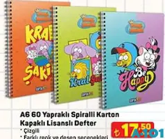 GIPTA A6 YAPRAKLI SPİRALLİ KARTON KAPAKLI LİSANSLI ÇİZGİLİ DEFTER